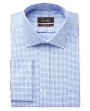 Tasso Elba Men's Classic-fit Non-iron French Cuff Blue End-on-end Tattersall Dress Shirt, Created For Macy's