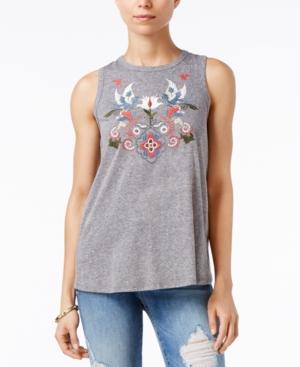 Carbon Copy Embroidered Split-back Top