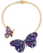 Betsey Johnson Gold-tone Glittery Stone Butterfly 16 Collar Necklace