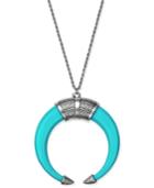 Silver-tone Turquoise-look Open Horn Pendant Necklace