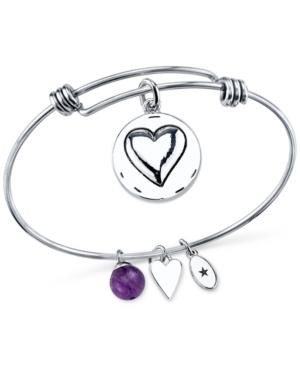 Unwrittten "grandma You Are Always Loved" Charm And Amethyst (8mm) Bracelet In Stainless Steel