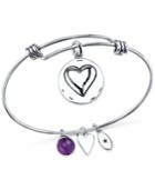 Unwrittten "grandma You Are Always Loved" Charm And Amethyst (8mm) Bracelet In Stainless Steel