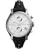 Fossil Women's Chronograph Original Boyfriend Black Leather Strap Watch 38mm Es3817