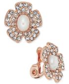Charter Club Rose Gold-tone Imitation Pearl And Crystal Flower Stud Clip-on Earrings, Only At Macy's