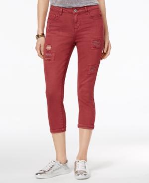 Vanilla Star Juniors' Cropped Rip And Repair Colored Skinny Jeans