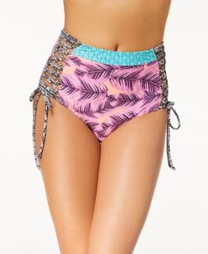 Hula Honey Leaf Breeze Printed Strappy High-waist Bikini Bottoms, Created For Macy's Women's Swimsuit