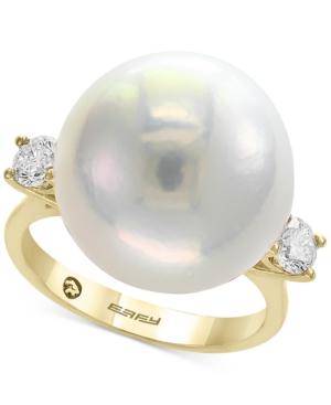 Pearl By Effy Cultured Freshwater Pearl (15-1/2mm) & Diamond (3/8 Ct. T.w.) Ring In 14k Gold