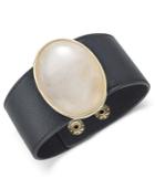 Inc International Concepts Gold-tone Large Stone Wide Faux Leather Bracelet, Only At Macy's