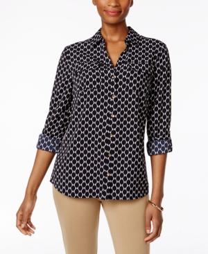 Charter Club Printed Roll-tab Blouse, Only At Macy's