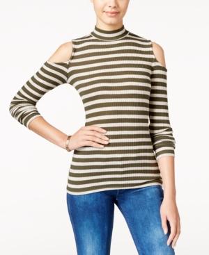 Hippie Rose Juniors' Mock Neck Cold-shoulder Top