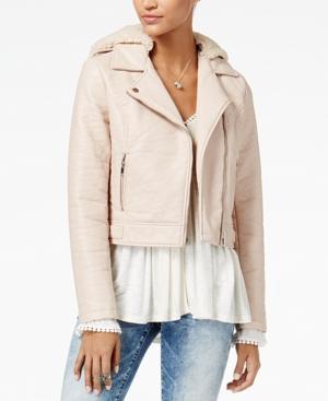 American Rag Juniors' Faux-sherpa-hood Faux-leather Moto Jacket, Created For Macy's