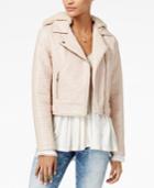 American Rag Juniors' Faux-sherpa-hood Faux-leather Moto Jacket, Created For Macy's