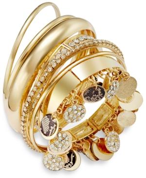Thalia Sodi Gold-tone Faux-snake And Pave Disc Bangle Bracelet