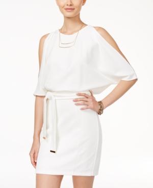 Emerald Sundae Juniors' Tie-back Cold-shoulder Dress