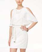 Emerald Sundae Juniors' Tie-back Cold-shoulder Dress