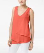 Ny Collection Petite Inverted-pleat Asymmetrical-hem Top