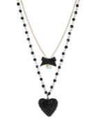 Betsey Johnson Gold-tone Black Glitter Heart Two-row Necklace