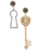Betsey Johnson Two-tone Pave Colored Stone Mismatch Drop Earrings