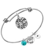 Unwritten Live Laugh Love Charm And Manufactured Turquoise (8mm) Adjustable Bangle Bracelet In Stainless Steel