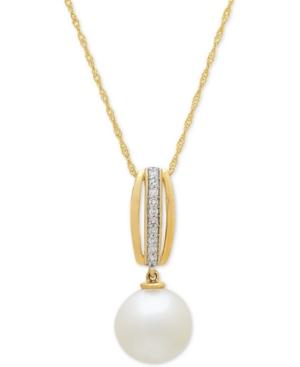 Honora Cultured Freshwater Pearl (9 Mm) & Diamond (1/10 Ct. T.w.) 18 Pendant Necklace In 14k Gold