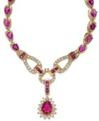 Certified Ruby (11-3/8 Ct. T.w.) And Diamond (1-1/10 Ct. T.w.) Fancy Collar Necklace In 14k Gold