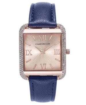 Charter Club Women's Rose Gold-tone Navy Faux Leather Bracelet Watch 32mm, Only At Macy's