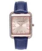 Charter Club Women's Rose Gold-tone Navy Faux Leather Bracelet Watch 32mm, Only At Macy's