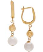 Cultured Freshwater Pearl (8mm) Drop Earrings In 14k Gold