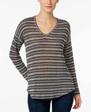 Vince Camuto V-neck Printed Slub Top