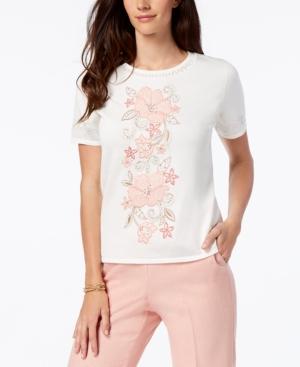 Alfred Dunner La Dolce Vita Floral-applique Sweater