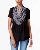 Style & Co Petite T-shirt With Printed Fringe Scarf, Only At Macy's