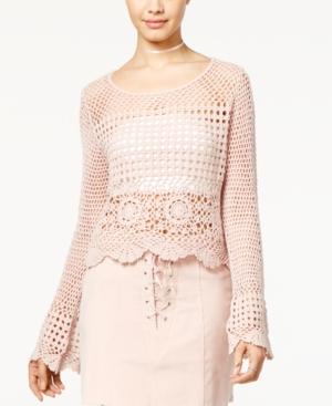 One Hart Juniors' Cotton Crocheted Bell-sleeve Top, Only At Macy's