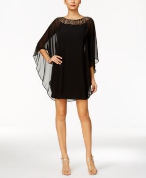 Xscape Petite Embellished Chiffon Cape-overlay Dress