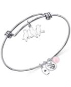 Unwritten Live, Laugh, Love Charm And Cherry Quartz (8mm) Bangle Bracelet In Stainless Steel