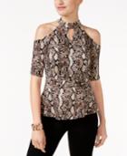 Thalia Sodi Snakeskin-print Cold-shoulder Top, Only At Macy's
