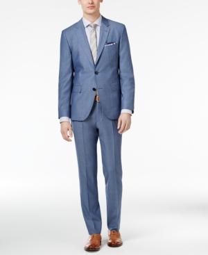 Hugo Men's Slim-fit Light Blue Textured Suit