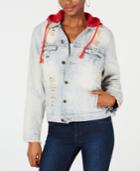 Waisted Ripped Hooded Cotton Jean Jacket
