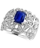 Effy Sapphire (1-1/2 Ct. T.w.) And Diamond (1/3 Ct. T.w.) Ring In 14k White Gold