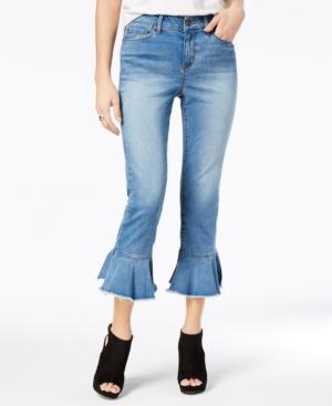 Black Daisy Juniors' Cha Cha Cropped Ruffled Jeans