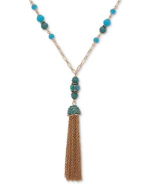 Anne Klein Gold-tone Pave, Bead & Chain Tassel 38 Pendant Necklace