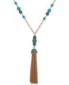 Anne Klein Gold-tone Pave, Bead & Chain Tassel 38 Pendant Necklace