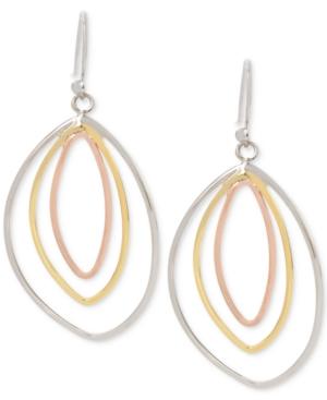 Touch Of Silver Tri-tone Drop Hoop Earrings