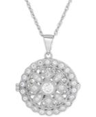 Cubic Zirconia Round Locket Pendant Necklace In Sterling Silver