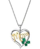 "emerald (3/8 Ct. T.w.) And Diamond Accent ""mom"" Pendant Necklace In 14k Gold And Sterling Silver"