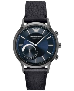 Emporio Armani Men's Renato Black Leather Strap Hybrid Smart Watch 43mm Art3004