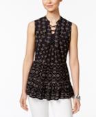 Style & Co Printed Lace-up Top, Only At Macy's