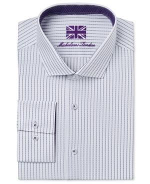 Michelsons Of London Men's Slim-fit White Dobby Stripe Dress Shirt
