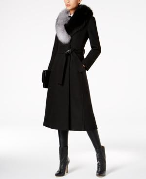 One Madison Fox-fur-collar Wrap Coat