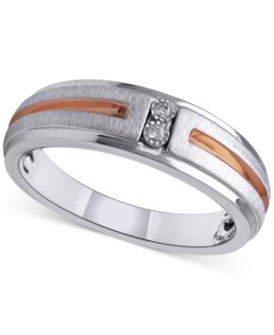 Diamond Accent Men's Wedding Band In Sterling Silver And 14k Rose Gold
