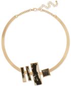 Gold-tone Geometric Black And White Stone Collar Necklace